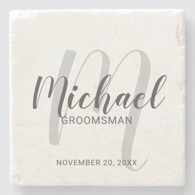 Modern Script Personalised Groomsmen Stone Coaster (Front)