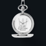 Modern Script Personalised Groomsmen Watch<br><div class="desc">Modern Minimalist Personalised Monogram and Name Gifts This design features personalised name in grey modern handwriting script font style and monogram in light grey modern sans serif font style as background, with title in grey modern sans serif font style, on white background. Also perfect for best man, maid of honour,...</div>