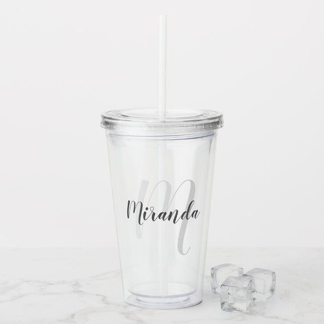 Modern Script Personalised Monogram and Name Acrylic Tumbler (Creator Uploaded)