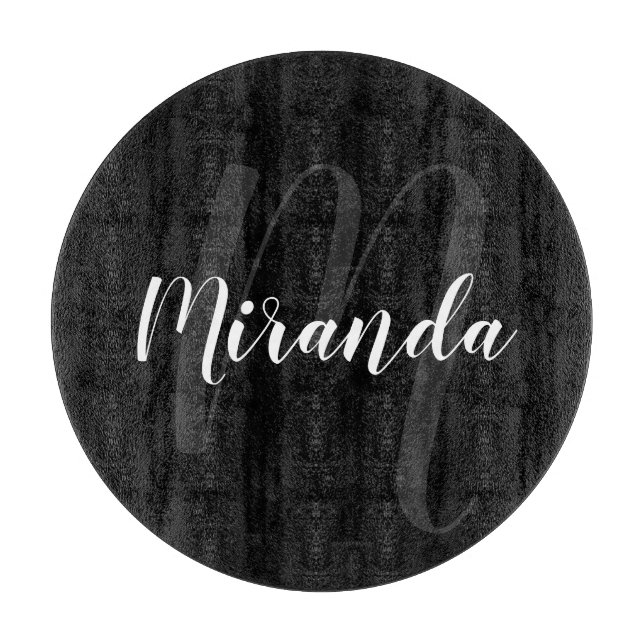 Modern Script Personalised Monogram and Name Black Cutting Board (Front)