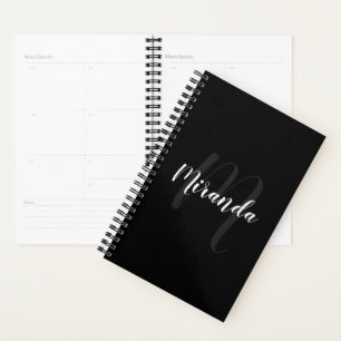 Modern Script Personalised Monogram and Name Black Planner