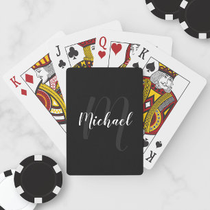 Modern Script Personalised Monogram and Name Black Playing Cards