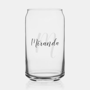 Modern Script Personalised Monogram and Name Can Glass