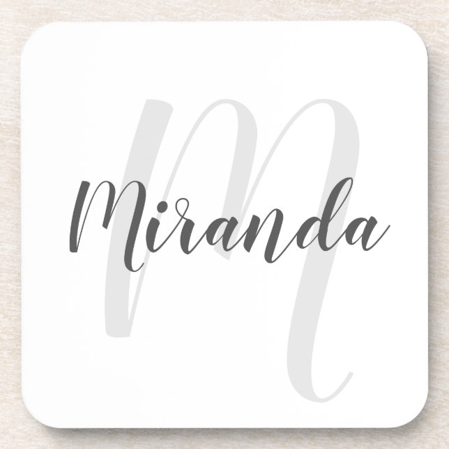 Modern Script Personalised Monogram and Name Coaster (Front)