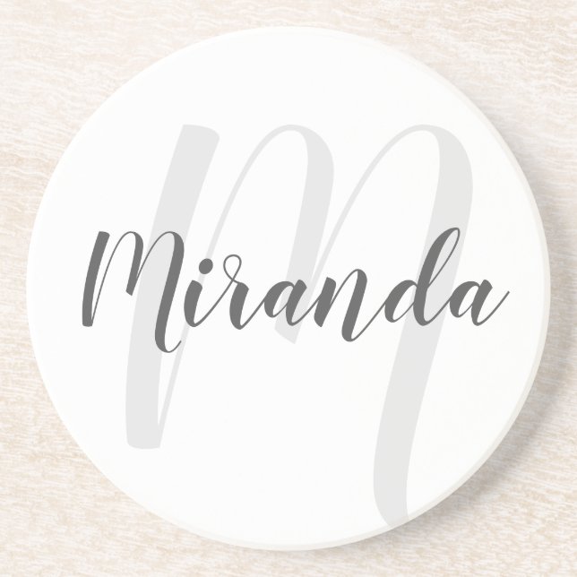Modern Script Personalised Monogram and Name Coaster (Front)
