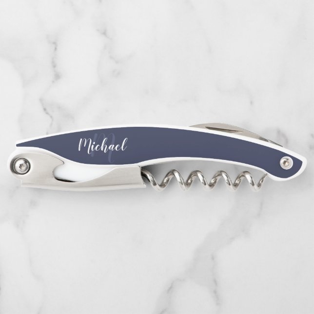 Modern Script Personalised Monogram and Name Corkscrew (Front)