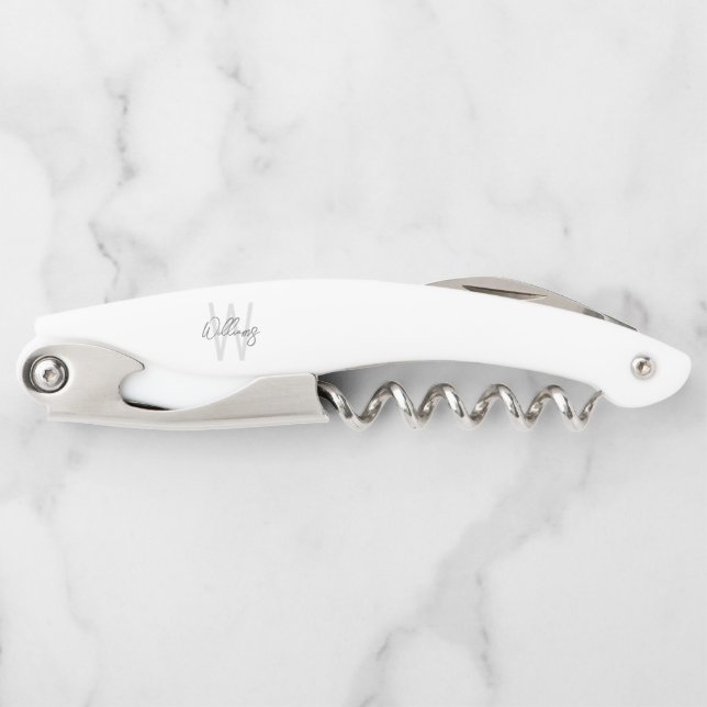 Modern Script Personalised Monogram and Name Corkscrew (Front)