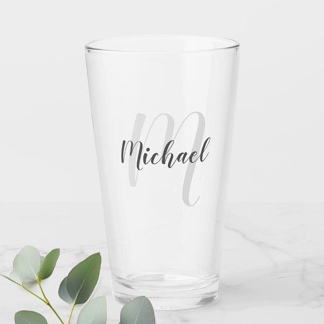 Modern Script Personalised Monogram and Name Glass (Creator Uploaded)