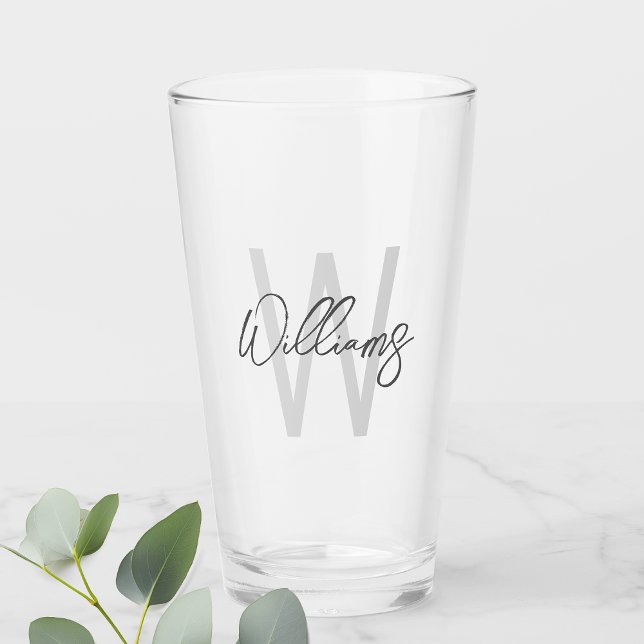Modern Script Personalised Monogram and Name Glass (Creator Uploaded)