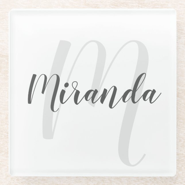 Modern Script Personalised Monogram and Name Glass Coaster (Front)
