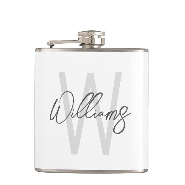 Modern Script Personalised Monogram and Name Hip Flask (Front)