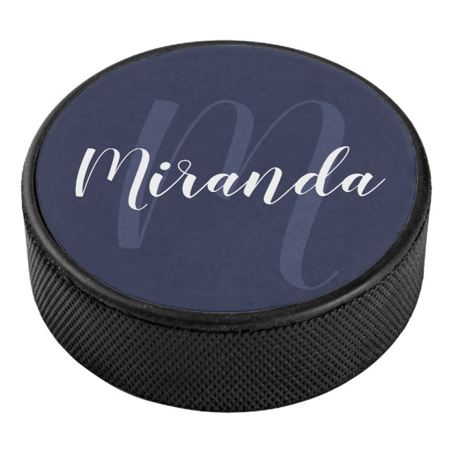 Modern Script Personalised Monogram and Name Hockey Puck (3/4)