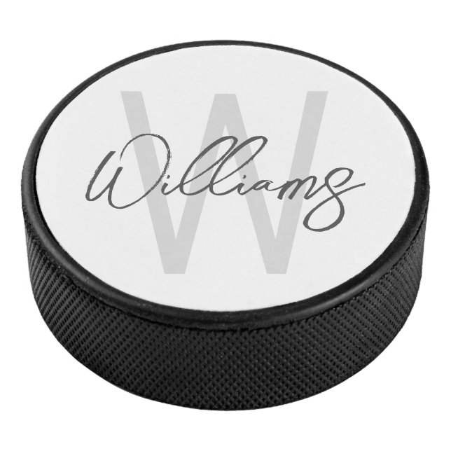Modern Script Personalised Monogram and Name Hockey Puck (3/4)