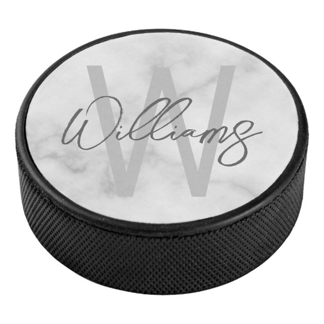Modern Script Personalised Monogram and Name Hockey Puck (3/4)