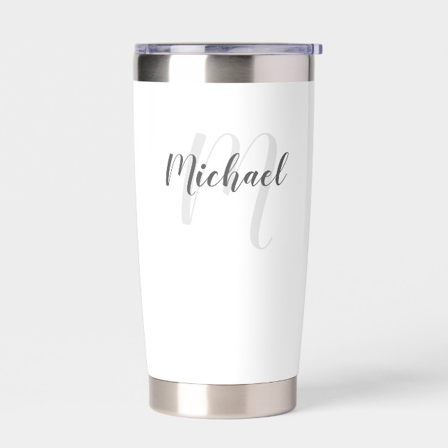 Modern Script Personalised Monogram and Name Insulated Tumbler (Left)