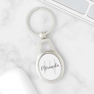 Modern Script Personalised Monogram and Name Key Ring