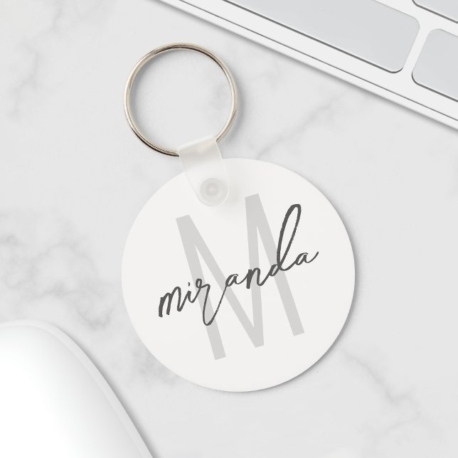 Modern Script Personalised Monogram and Name Keych Key Ring (Creator Uploaded)