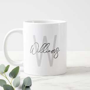 Modern Script Personalised Monogram and Name Large Coffee Mug