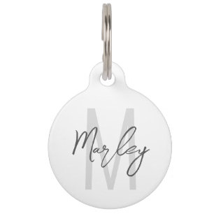 Modern Script Personalised Monogram and Name Pet I Tag