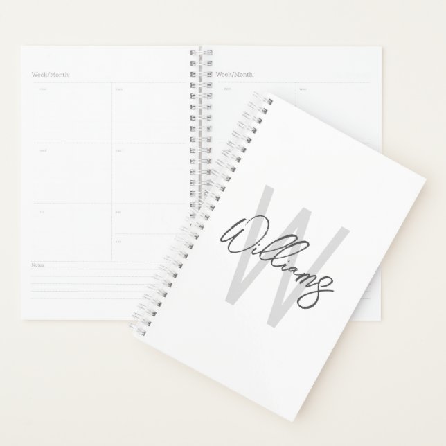 Modern Script Personalised Monogram and Name Planner (Display)