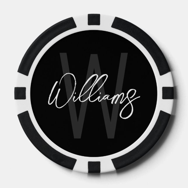 Modern Script Personalised Monogram and Name Poker Chips (Front)