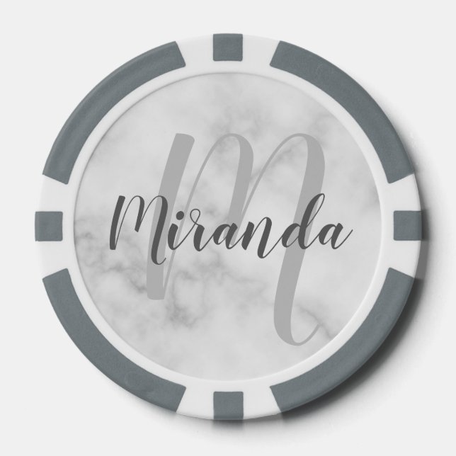 Modern Script Personalised Monogram and Name Poker Chips (Front)