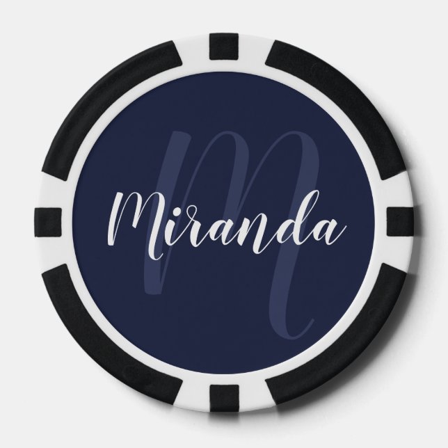 Modern Script Personalised Monogram and Name Poker Chips (Front)
