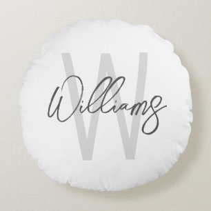 Modern Script Personalised Monogram and Name Round Cushion