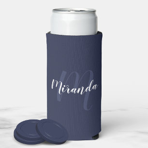Modern Script Personalised Monogram and Name Seltz Seltzer Can Cooler