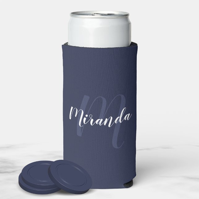 Modern Script Personalised Monogram and Name Seltz Seltzer Can Cooler (Creator Uploaded)