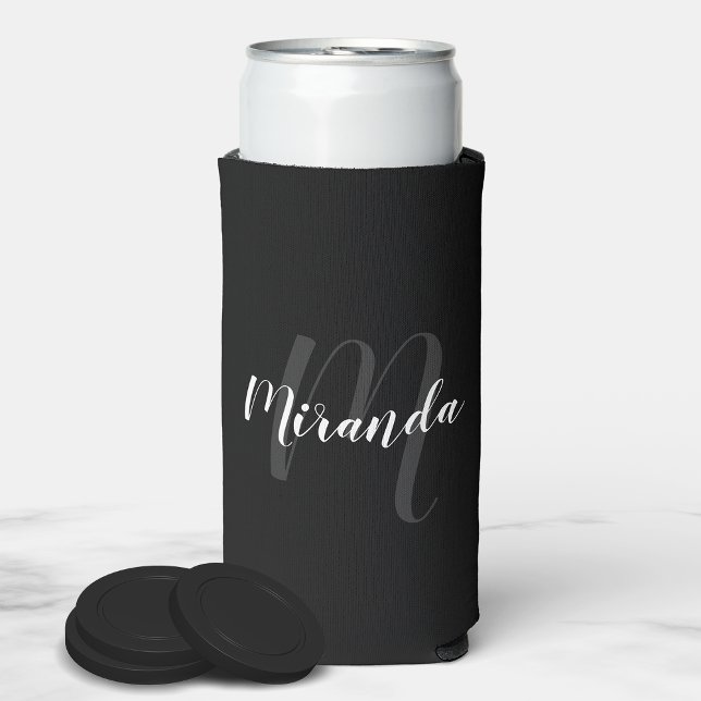 Modern Script Personalised Monogram and Name Seltzer Can Cooler (Creator Uploaded)