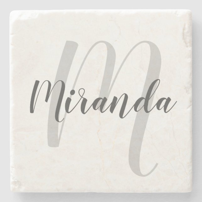 Modern Script Personalised Monogram and Name Stone Coaster (Front)