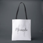 Modern Script Personalised Monogram and Name Tote Bag<br><div class="desc">Personalised Monogram and Name Gift
featuring personalised name in grey modern script font style and monogram in light grey modern script font style as background
on white background.

Perfect as holiday gift,  family reunion favours,  thank you gift for bridesmaids and gift for any special occasions.</div>