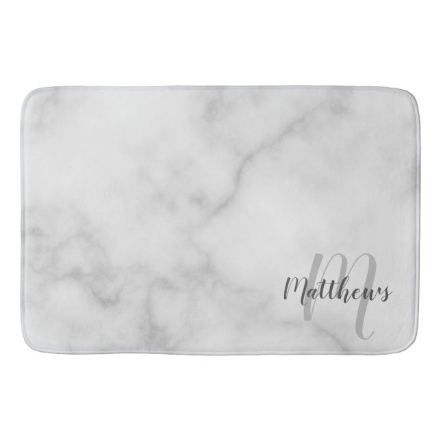 Modern Script Personalised Monogram & Family Name  Bath Mat (Front)
