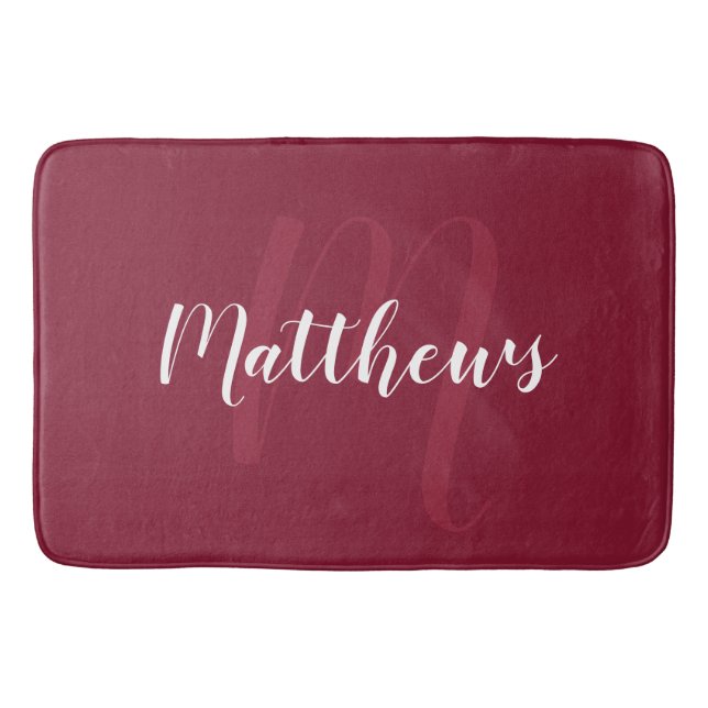 Modern Script Personalised Monogram & Family Name  Bath Mat (Front)