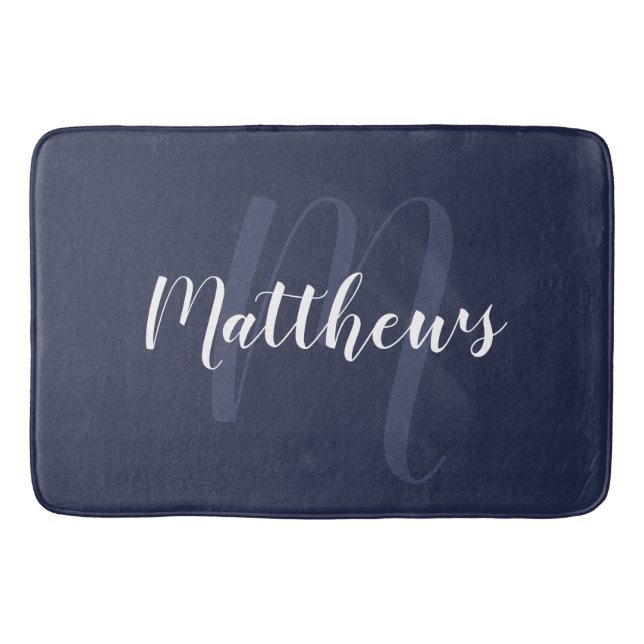 Modern Script Personalised Monogram & Family Name  Bath Mat (Front)