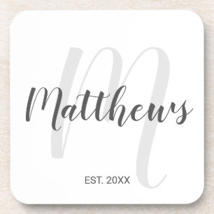 Modern Script Personalised Monogram & Family Name Coaster