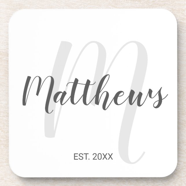 Modern Script Personalised Monogram & Family Name Coaster (Front)