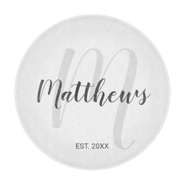 Modern Script Personalised Monogram & Family Name Cutting Board (Front)