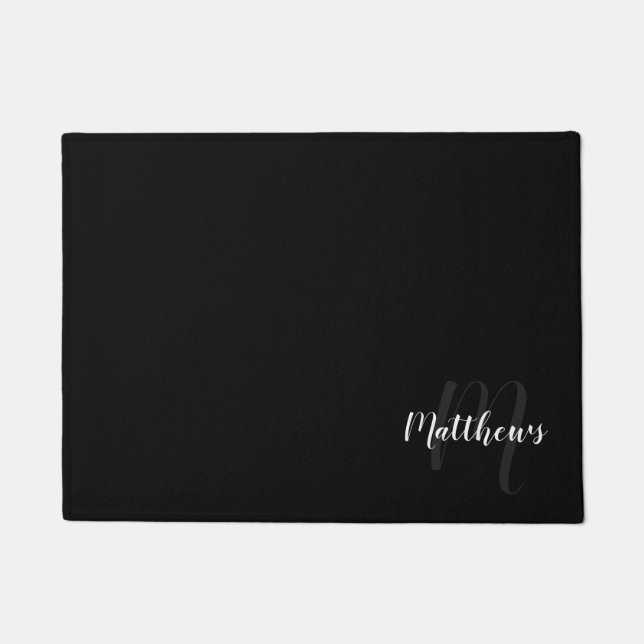 Modern Script Personalised Monogram & Family Name  Doormat (Front)