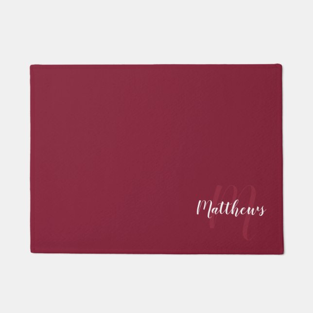 Modern Script Personalised Monogram & Family Name  Doormat (Front)