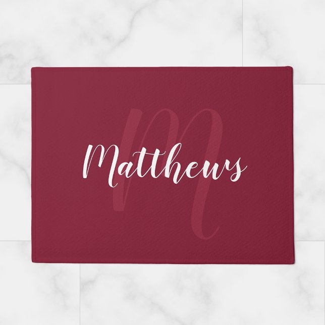 Modern Script Personalised Monogram & Family Name  Doormat (Creator Uploaded)