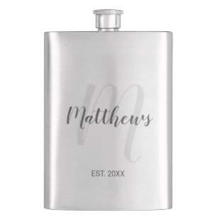 Modern Script Personalised Monogram & Family Name Hip Flask