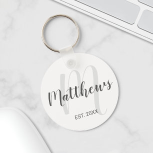 Modern Script Personalised Monogram & Family Name Key Ring