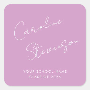 Modern Script Personalised Name Graduation Purple Square Sticker