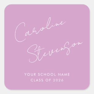 Modern Script Personalised Name Graduation Purple Square Sticker