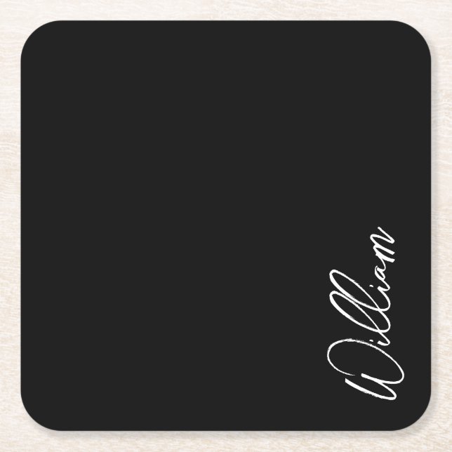 Modern Script Personalised Name Square Paper Coast Coaster (Front)