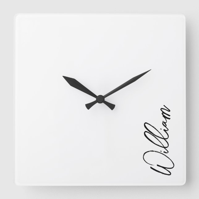 Modern Script Personalised Name Square Wall Clock (Front)