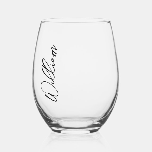 Modern Script Personalised Name Stemless Wine Glass (Front)