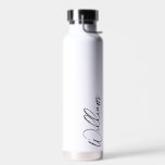 Modern Script Personalised Name Water Bottle<br><div class="desc">Modern Minimalist Personalised Name Gifts 
This design features personalised name in black modern handwriting script font on white background.

Perfect as holiday gifts for him,  father's day gifts and gifts for any special occasions.</div>